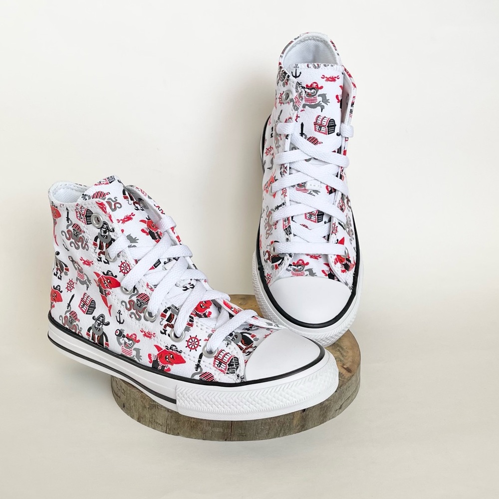 Converse CTAS Boys High Top Sneakers Pirate Print White/Red Lace-Up NWB Size 1